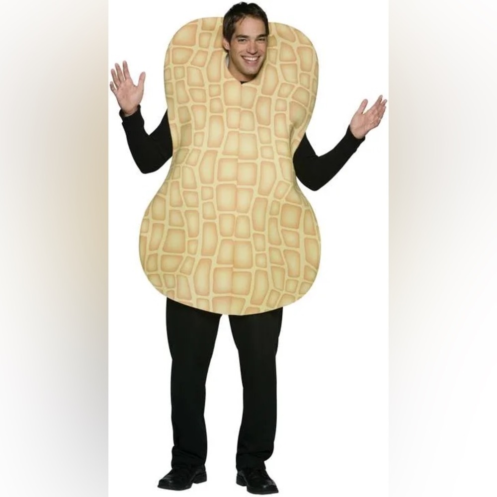 One size fits most adult peanut Halloween costume. Light tan. Like new.
